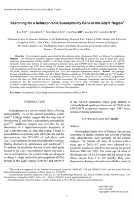 Searching for a Schizophrenia Susceptibility Gene in the 22Q11 Region1