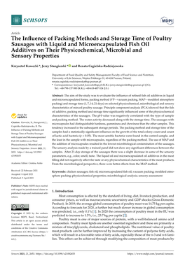 The Influence of Packing Methods and Storage Time of Poultry Sausages with Liquid and Microencapsulated Fish Oil Additives on Their Physicochemical, Microbial and Sensory