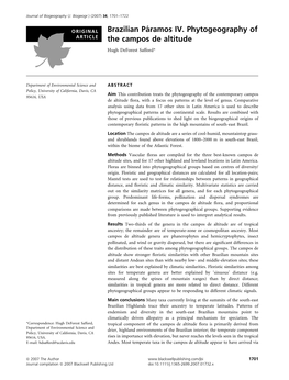 Brazilian Pa´Ramos IV. Phytogeography of the Campos De