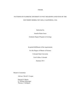 Thesis Patterns of Floristic Diversity in Wet Meadows