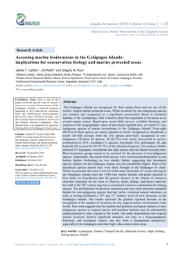 Assessing Marine Bioinvasions in the Galápagos Islands: Implications for Conservation Biology and Marine Protected Areas