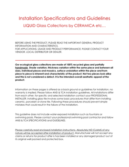 Installation Specifications and Guidelines LIQUID Glass Collections by CERAMICA Etc… ______