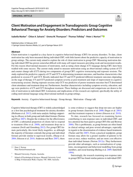 Client Motivation and Engagement in Transdiagnostic Group Cognitive Behavioral Therapy for Anxiety Disorders: Predictors and Outcomes
