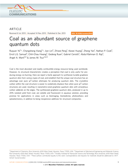 Coal As an Abundant Source of Graphene Quantum Dots