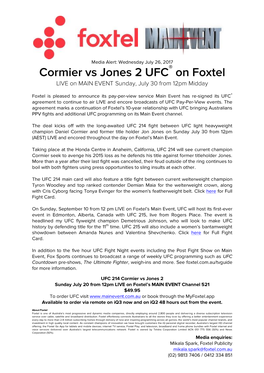 Cormier Vs Jones 2 UFC on Foxtel