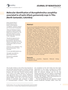 JOURNAL of NEMATOLOGY Molecular Identification Of