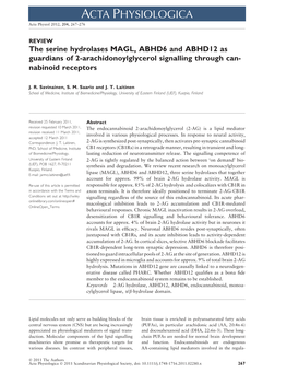 The Serine Hydrolases MAGL, ABHD6 and ABHD12 As Guardians of 2-Arachidonoylglycerol Signalling Through Can- Nabinoid Receptors