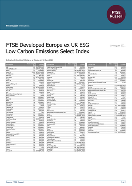 FTSE Developed Europe Ex UK ESG Low Carbon Emissions Select Index