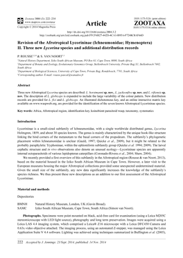 Revision of the Afrotropical Lycorininae (Ichneumonidae; Hymenoptera) II. Three New Lycorina Species and Additional Distribution Records