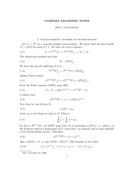 COMPLEX GEOMETRY NOTES 1. Characteristic Numbers Of