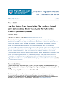 How Two Sunken Ships Caused a War: the Legal and Cultural Battle Between Great Britain, Canada, and the Inuit Over the Franklin Expedition Shipwrecks