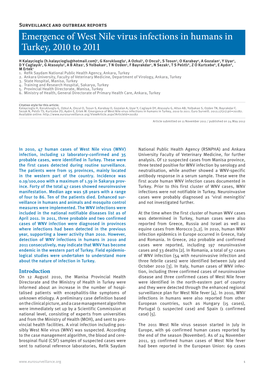 Emergence of West Nile Virus Infections in Humans in Turkey, 2010 to 2011