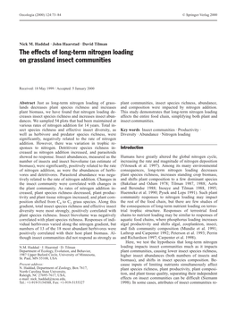 The Effects of Long-Term Nitrogen Loading on Grassland Insect Communities