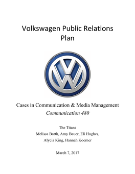 Volkswagen Public Relations Plan