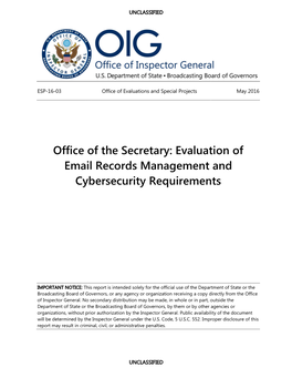 Office of the Secretary: Evaluation of Email Records Management and Cybersecurity Requirements