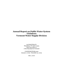 Annual Report on Public Water System Violations Vermont Water Supply Division