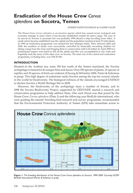 Eradication of the House Crow Corvus Splendens on Socotra, Yemen AHMED SAEED SULEIMAN & NADIM TALEB