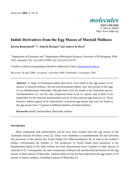 Indole Derivatives from the Egg Masses of Muricid Molluscs