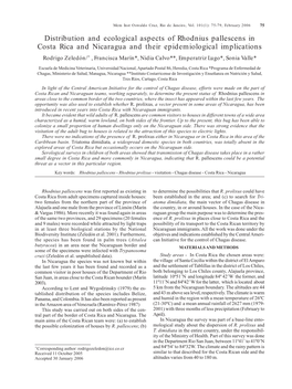 Distribution and Ecological Aspects of Rhodnius Pallescens in Costa Rica