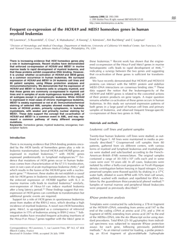 Frequent Co-Expression of the HOXA9 and MEIS1 Homeobox Genes in Human Myeloid Leukemias