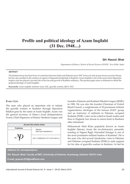 Profile and Political Ideology of Azam Inqilabi (31 Dec