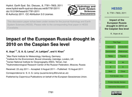 Impact of the European Russia Drought in 2010 on the Caspian Sea Level Title Page Abstract Introduction