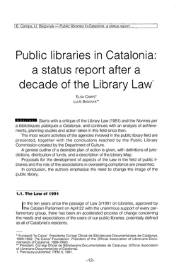 Public Libraries in Catalonia: a Status Report