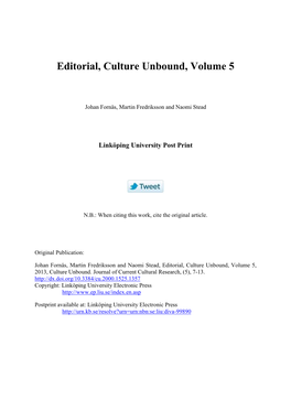 Editorial, Culture Unbound, Volume 5