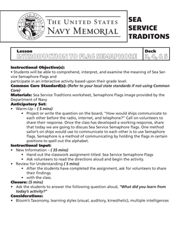 Lesson Deck INTRODUCTION to FLAG SEMAPHORE 3, 4, & 5