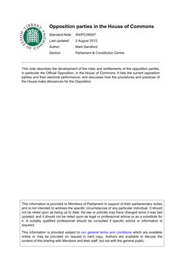 Opposition Parties in the House of Commons