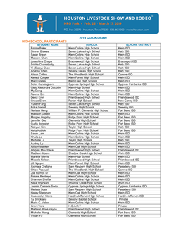 2019 Quick Draw High School Participants