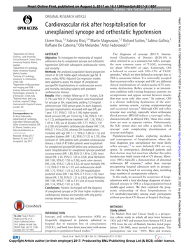 Cardiovascular Risk After Hospitalisation for Unexplained