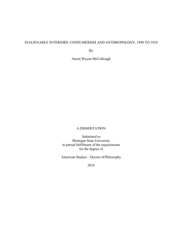 Inalienable Interiors : Consumerism and Anthropology, 1890 to 1920