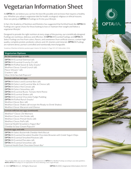 OPTAVIA® Vegetarian Information Sheet