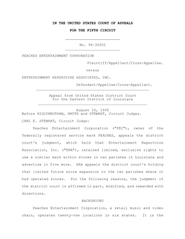 No. 94-30055 ______PEACHES ENTERTAINMENT CORPORATION Plaintiff/Appellant/Cross-Appellee