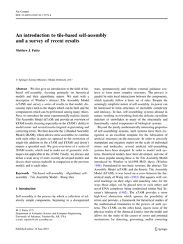 An Introduction to Tile-Based Self-Assembly and a Survey of Recent Results