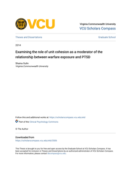 Examining the Role of Unit Cohesion As a Moderator of the Relationship Between Warfare Exposure and PTSD