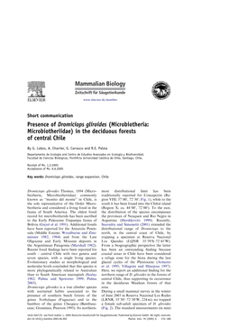 Microbiotheria: Microbiotheriidae) in the Deciduous Forests of Central Chile