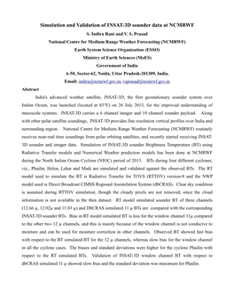 Simulation and Validation of INSAT-3D Sounder Data at NCMRWF S