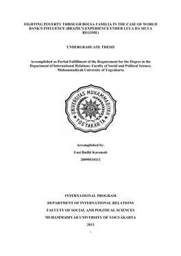 Fighting Poverty Through Bolsa Familia in the Case of World Bank's Influence (Brazil's Experience Under Lula Da Silva Regime)