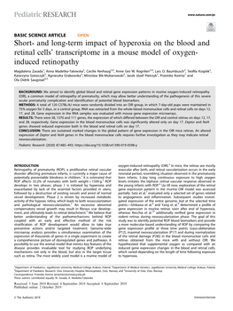 Short- and Long-Term Impact of Hyperoxia on the Blood and Retinal Cells’ Transcriptome in a Mouse Model of Oxygen- Induced Retinopathy