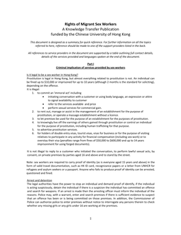 Rights of Migrant Sex Workers a Knowledge Transfer Publication Funded by the Chinese University of Hong Kong