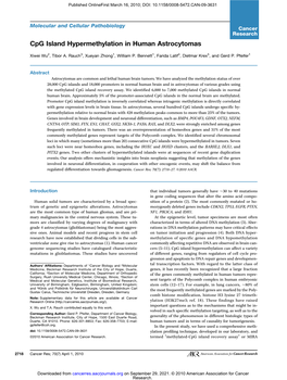 Cpg Island Hypermethylation in Human Astrocytomas