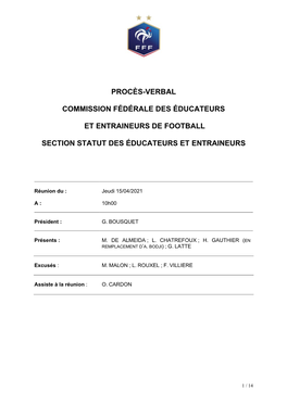 Procès-Verbal Commission Fédérale Des Éducateurs