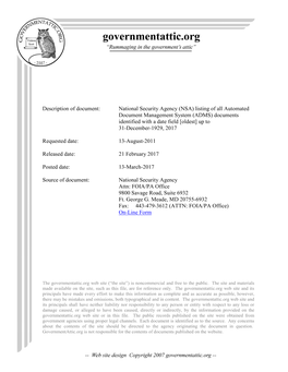 National Security Agency (NSA) Listing of All Automated Document