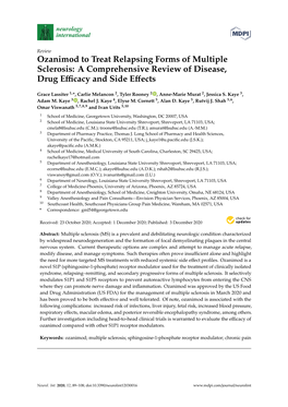 Ozanimod to Treat Relapsing Forms of Multiple Sclerosis: a Comprehensive Review of Disease, Drug Eﬃcacy and Side Eﬀects