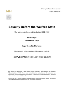 The Norwegian Income Distribution 1892-1929