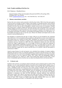 Seals: Trophic Modelling of the Ross Sea M.H. Pinkerton, J