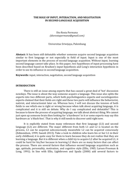 The Role of Input, Interaction, and Negotiation in Second Language Acquisition