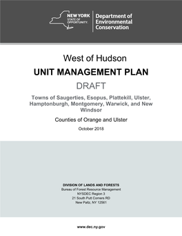 West of Hudson Draft Unit Management Plan